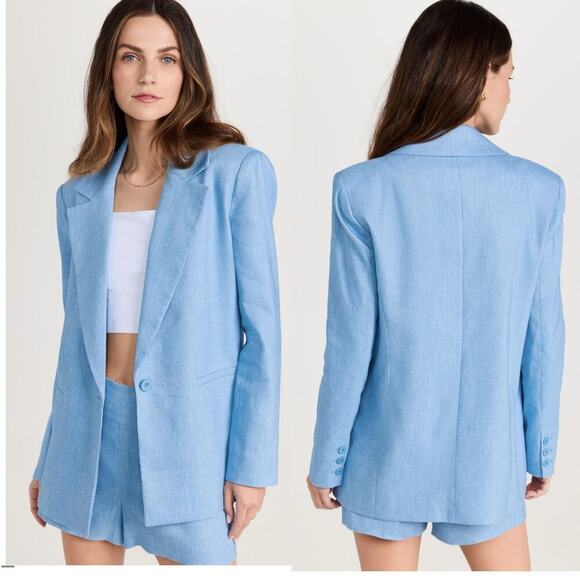 Alice + Olivia Denny Notch Collar Boyfriend Blazer In Chambray Oversized Size 0 - Picture 3 of 14